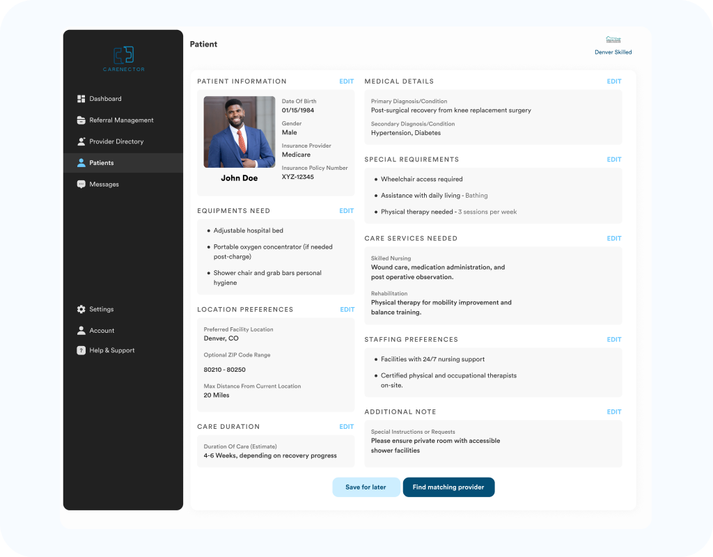 Step 1: Submit Patient Information - Carenector UI